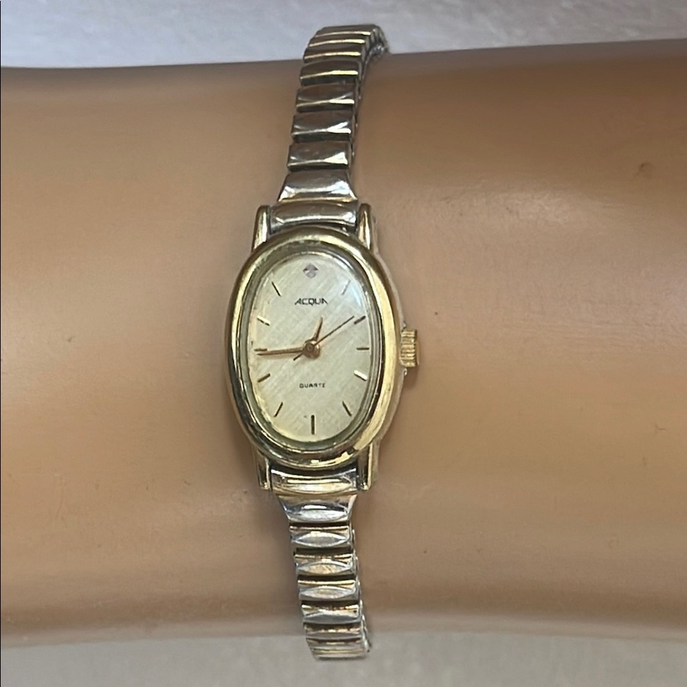 Sleek Silver and Gold Watch with Metal Link Band